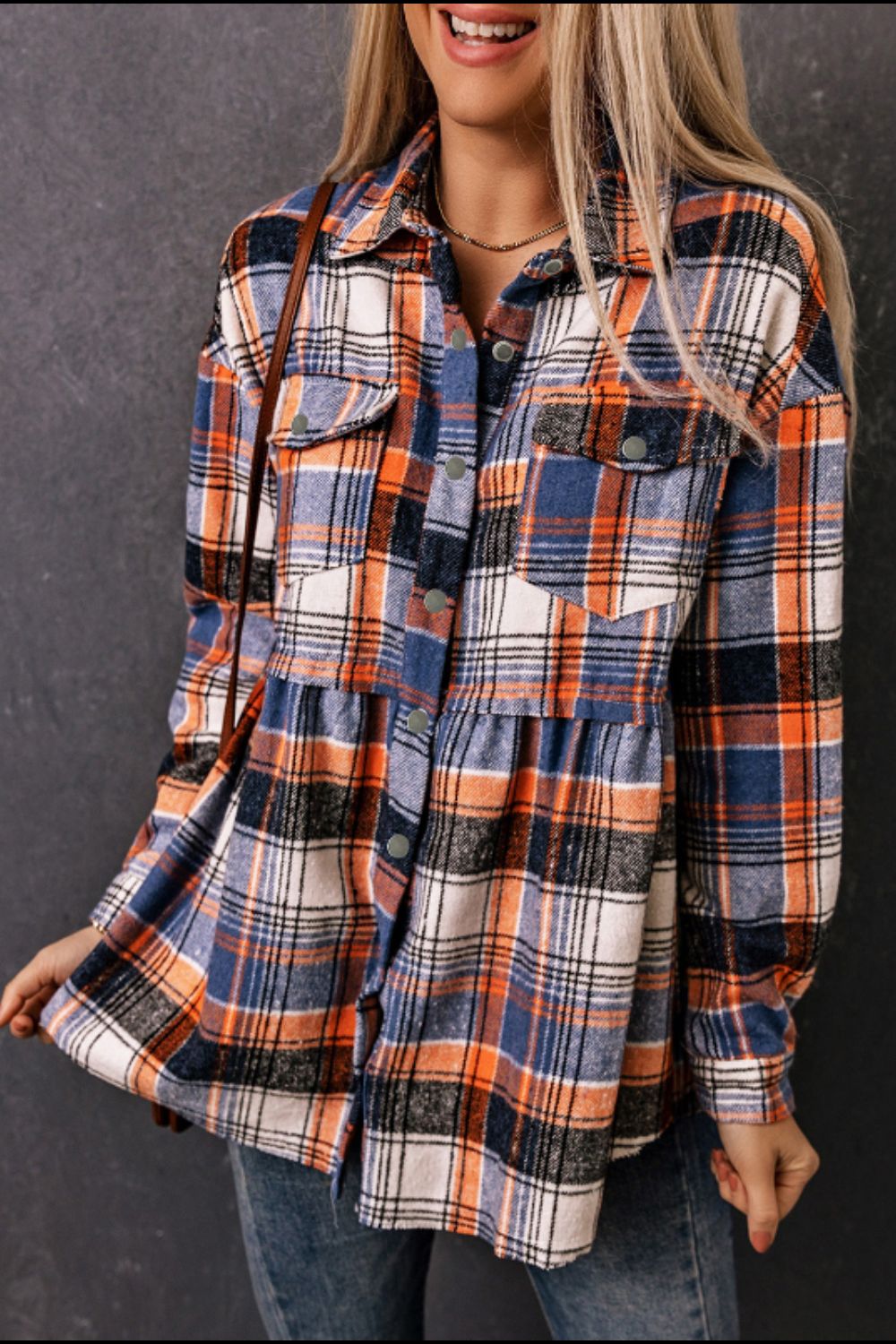 Plaid Collared Neck Long Sleeve Shirt - Shirts - FITGGINS