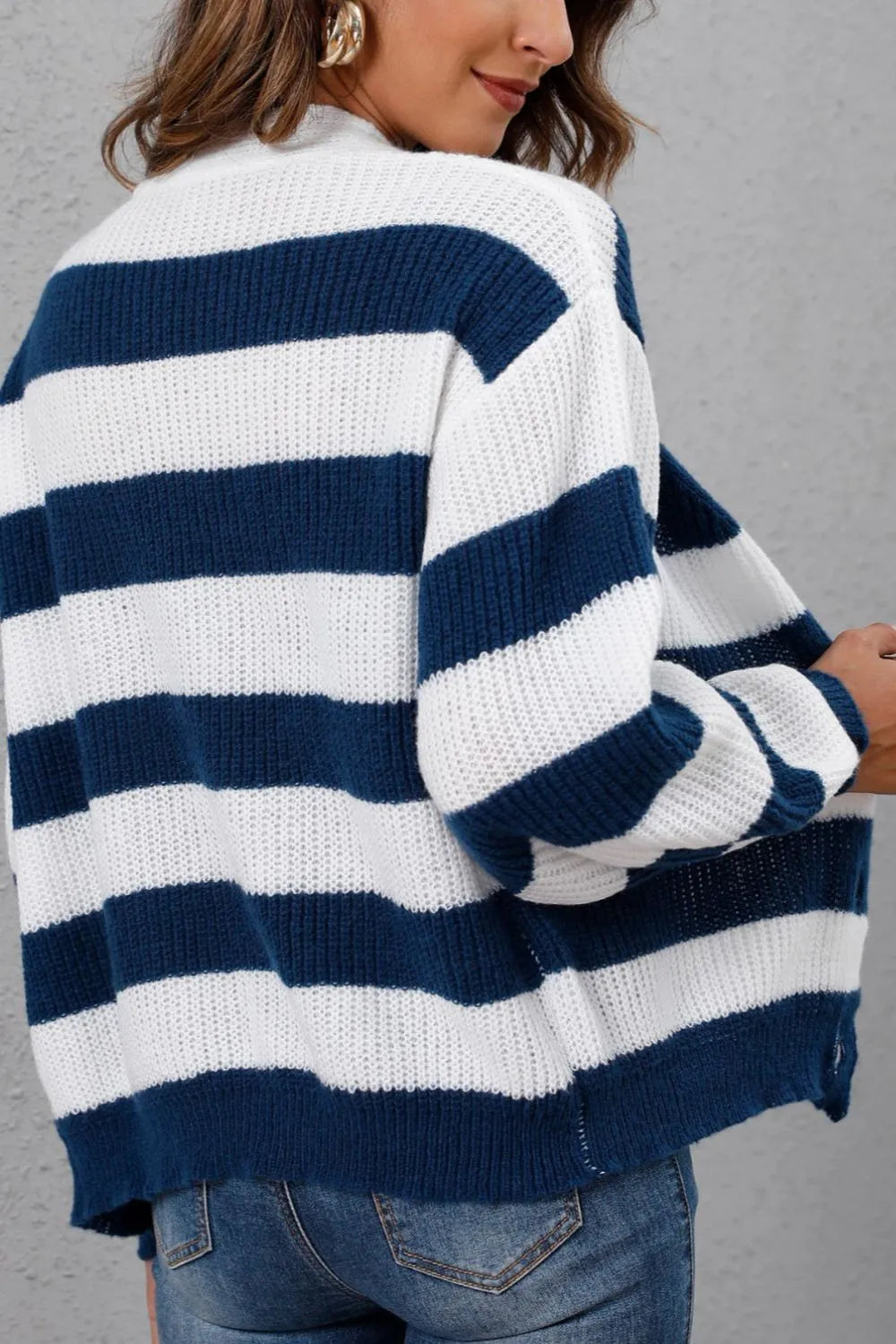 Striped Button Up Long Sleeve Sweater Fitggins