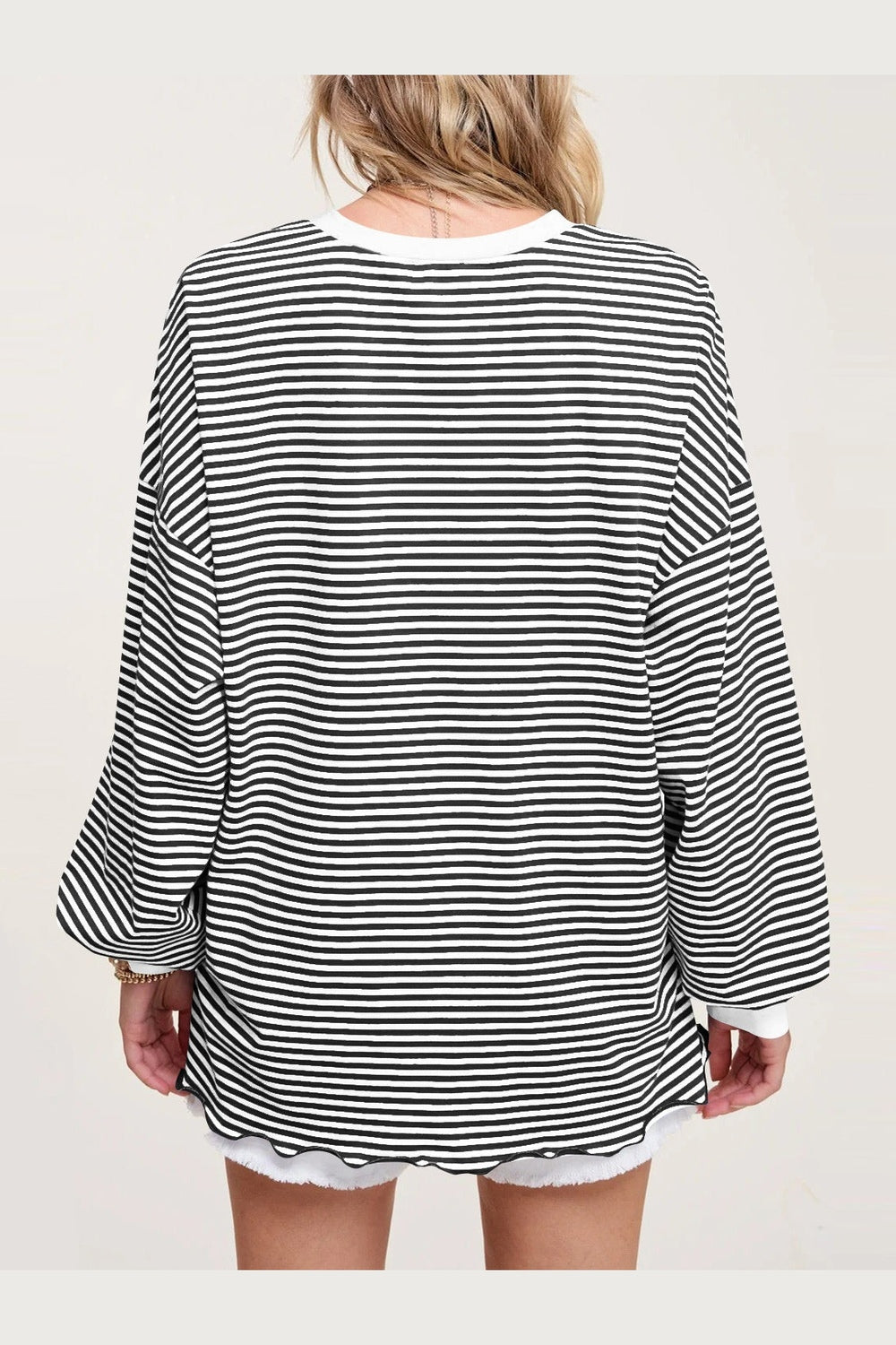 Contrast Striped Long Sleeve Sweatshirt - Sweatshirts & Hoodies - FITGGINS