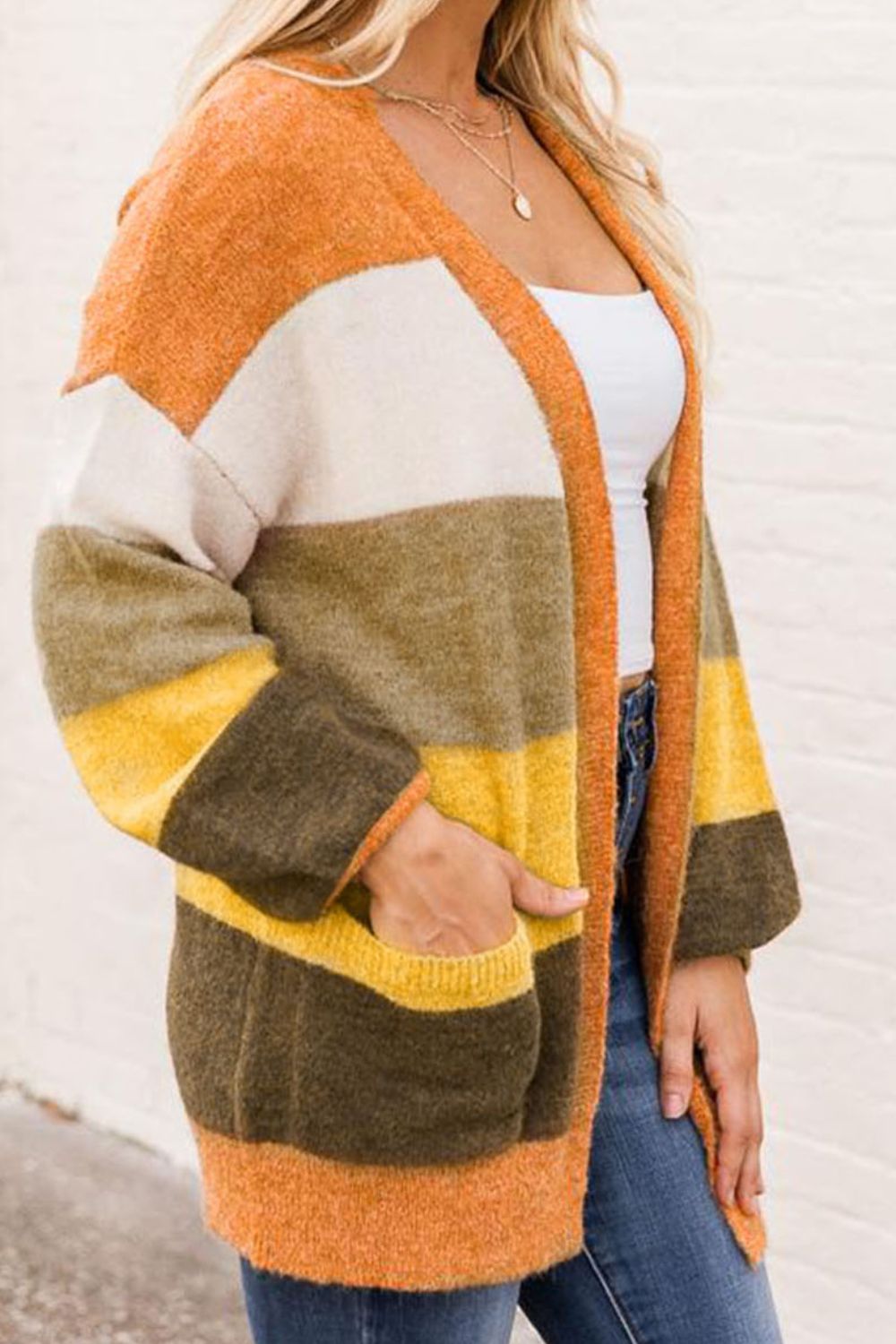 Open Front Color Block Cardigan - Cardigans - FITGGINS