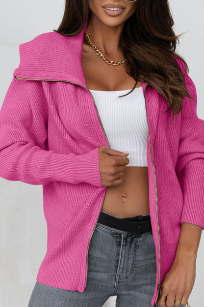 Zip Up Long Sleeve Cardigan - Cardigans - FITGGINS