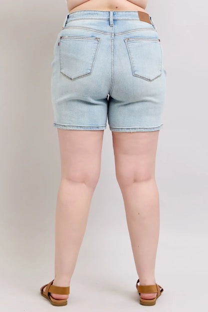 Judy Blue Full Size 2-Button Denim Shorts with Pockets — Plus Size Fitggins