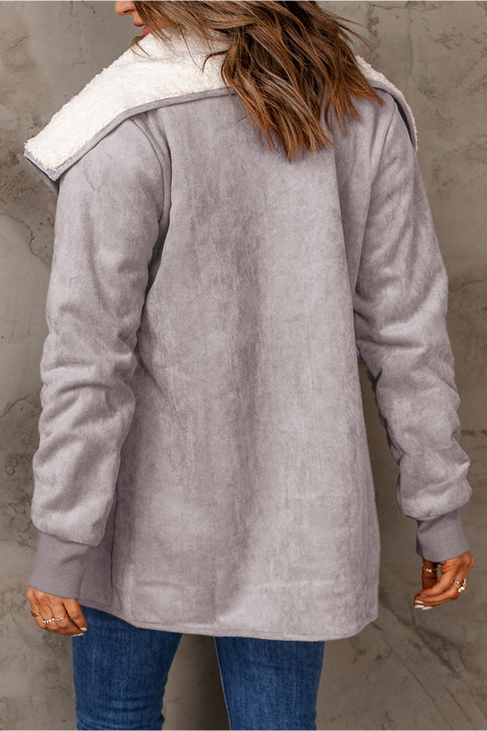 Open Front Long Sleeve Sherpa Jacket - Jackets - FITGGINS