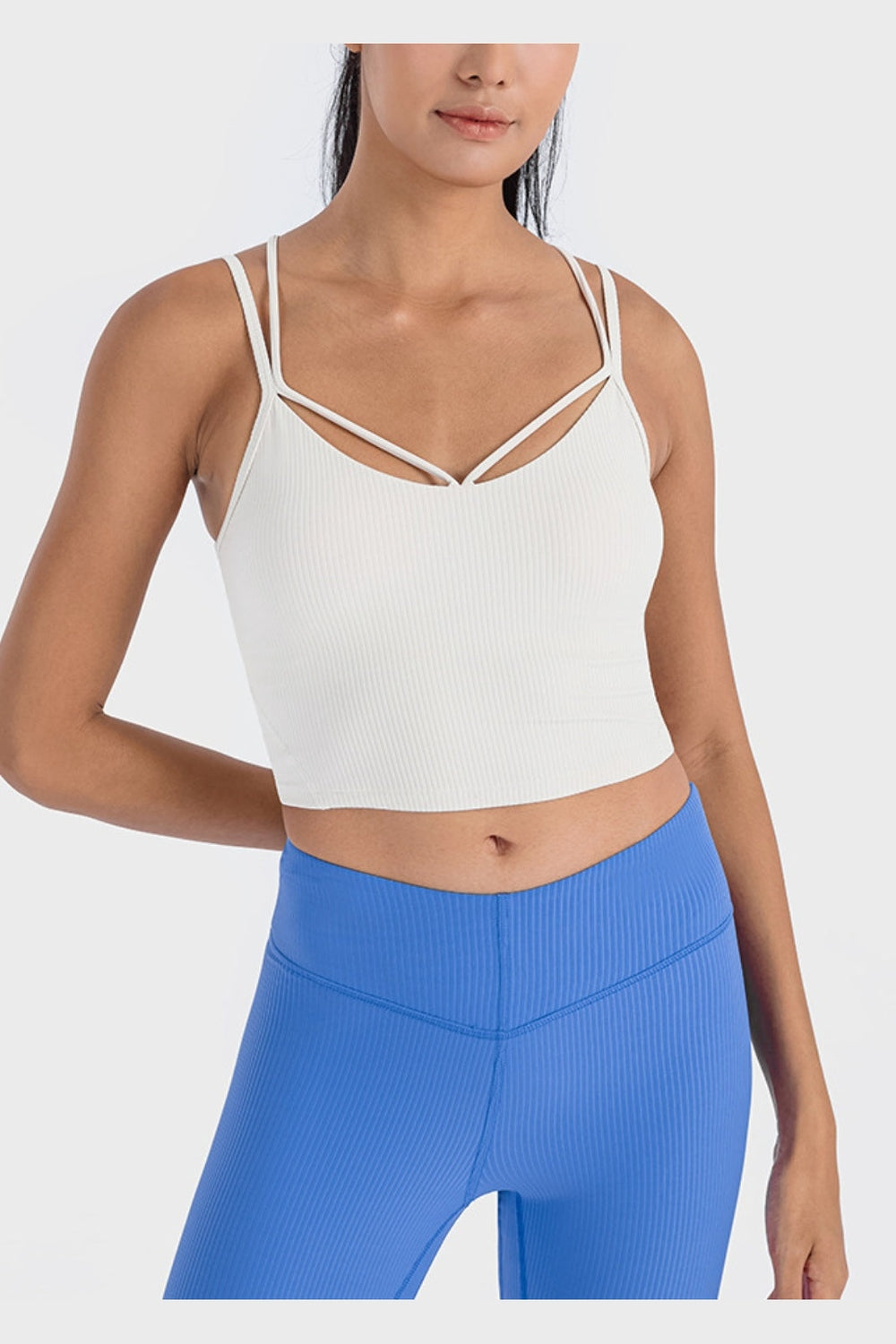 Millennia Double Strap Ribbed Sports Cami - Crop Tops & Tank Tops - FITGGINS