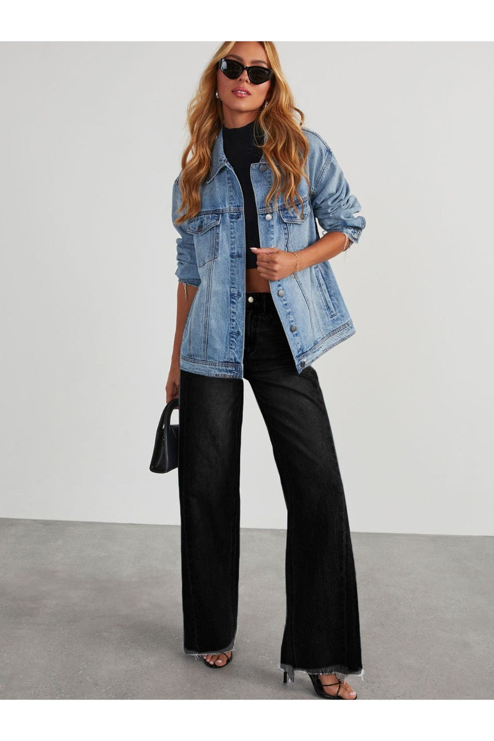 Raw Hem Wide Leg Jeans with Pockets - Jeans - FITGGINS