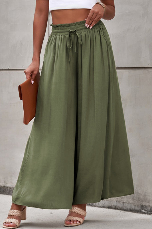 Drawstring Waist Wide Leg Pants - Pants - FITGGINS