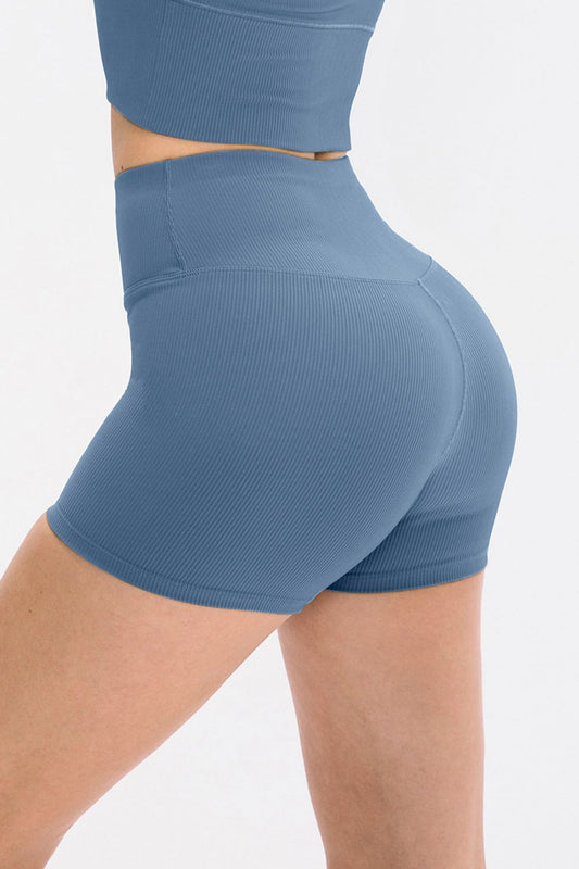 Slim Fit Wide Waistband Sports Shorts Light Blue Fitggins