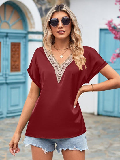 Mandy V-Neck Cuffed Blouse Fitggins
