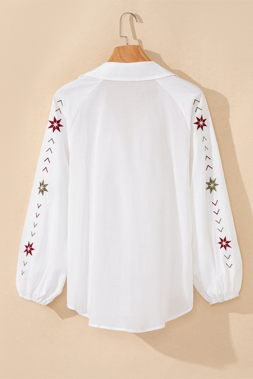 Embroidered Eyelet Collared Long Sleeve Shirt Fitggins
