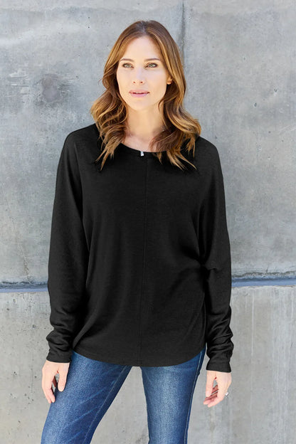 Double Take Full Size Round Neck Long Sleeve T-Shirt Fitggins