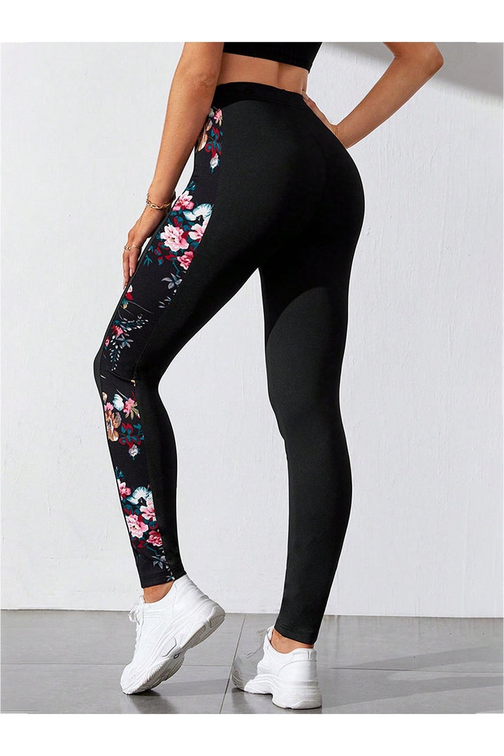 Floral Print Wide Waistband Pants - Leggings - FITGGINS