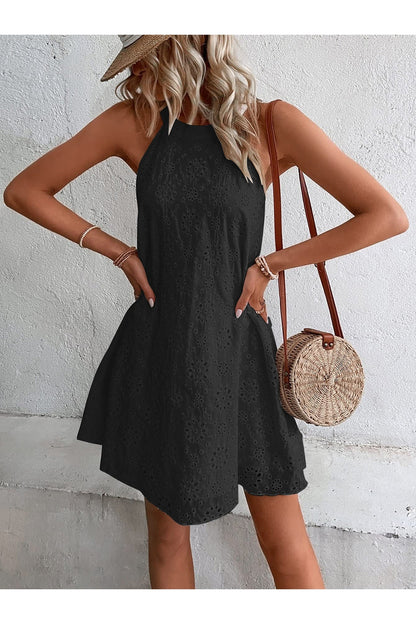 Eyelet Grecian Neck Mini Dress - Casual & Maxi Dresses - FITGGINS