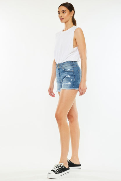 Kancan Full Size High Rise Raw Hem Denim Shorts - Denim Shorts - FITGGINS