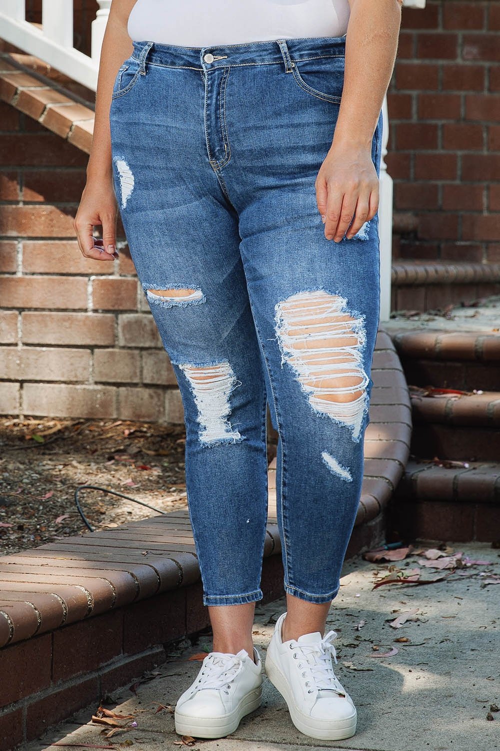 Plus Size Distressed Skinny Jeans - Jeans - FITGGINS