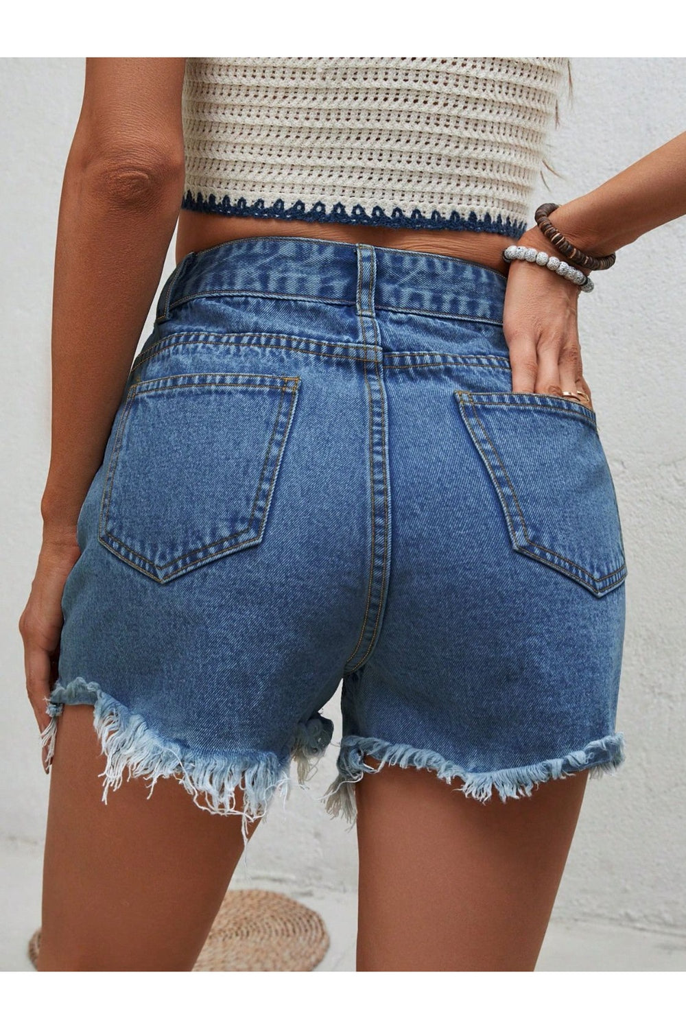 Distressed Raw Hem Denim Shorts - Denim Shorts - FITGGINS