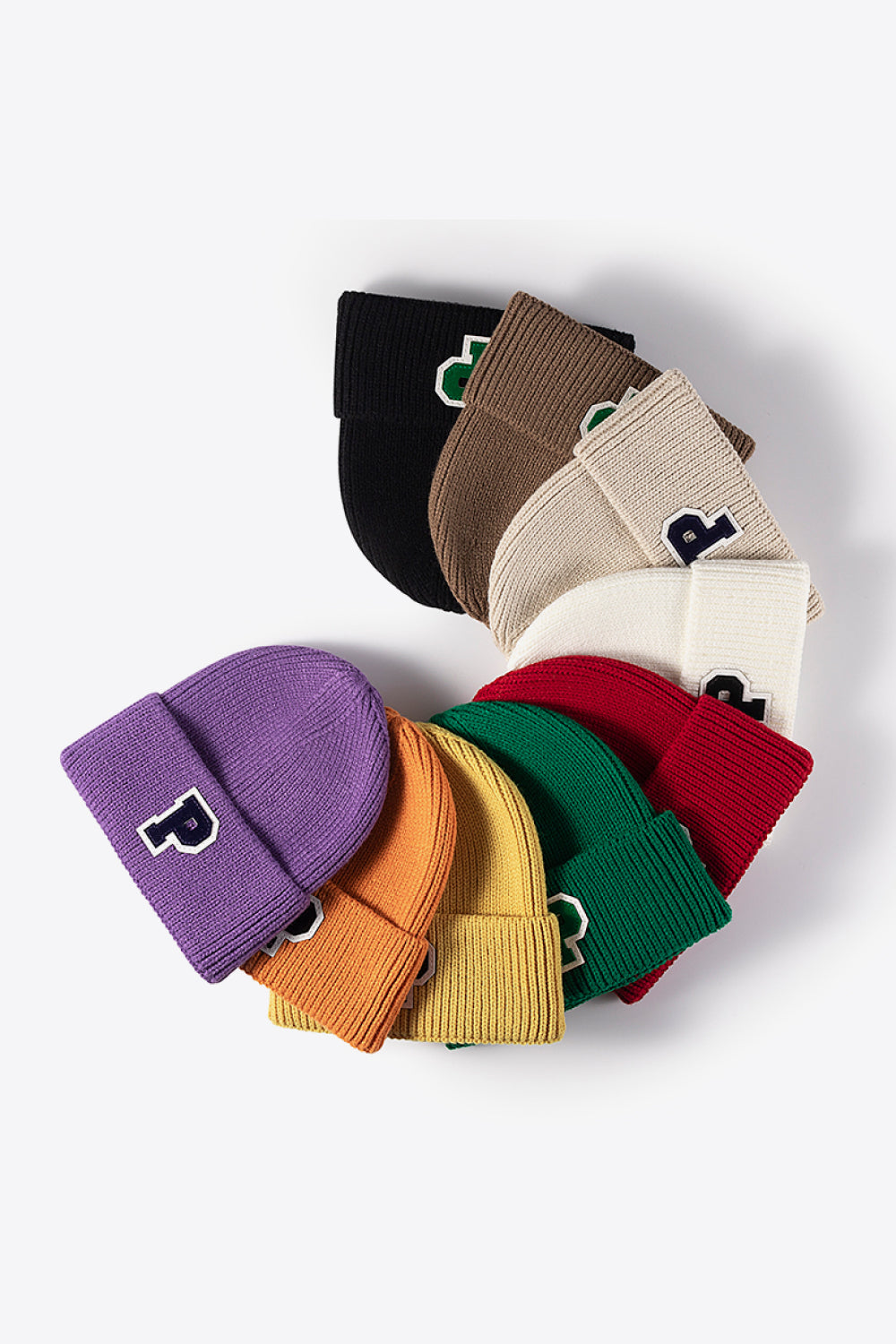 Letter Patch Cuffed Knit Beanie - Hats - FITGGINS