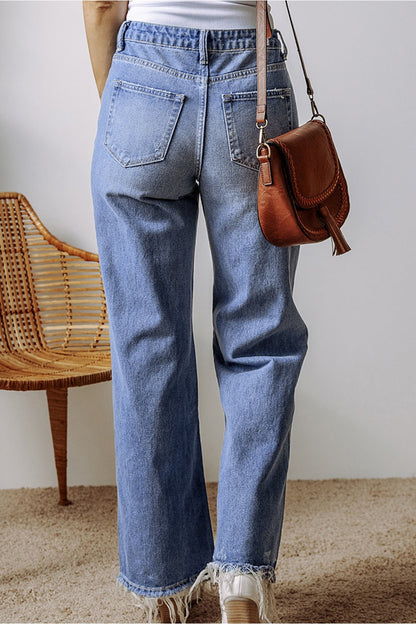 Distressed Straight Leg Jeans with Pockets - Jeans - FITGGINS