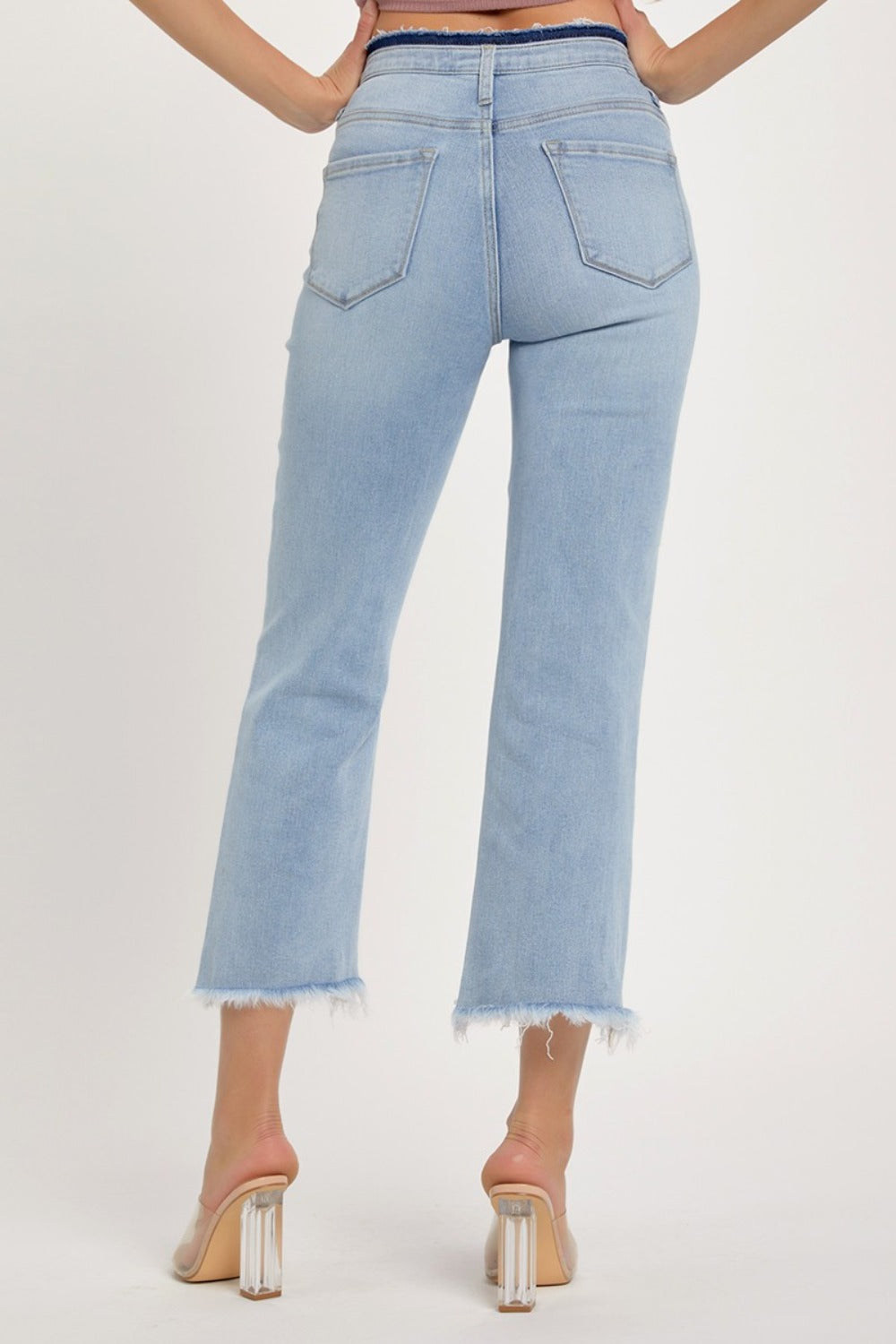 RISEN Full Size High Rise Raw Edge Crop Jeans - Jeans - FITGGINS