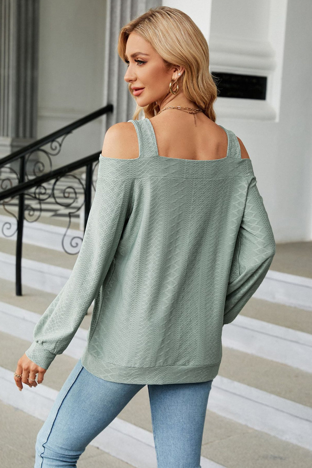 Cold Shoulder Square Neck Cutout Blouse Fitggins