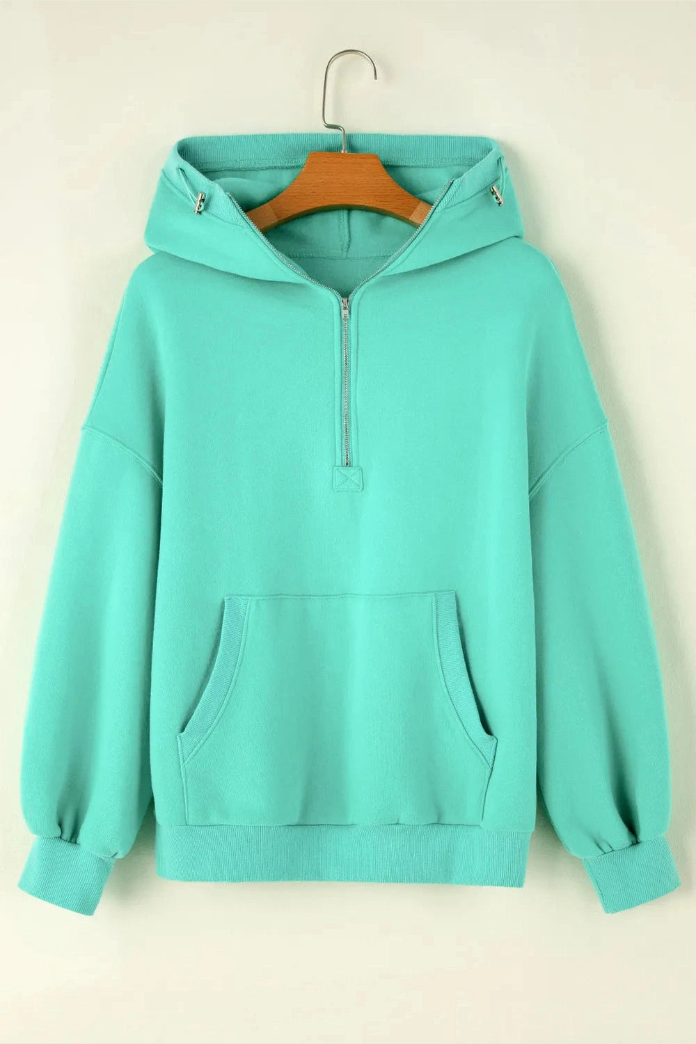 Pocketed Half Zip Long Sleeve Hoodie - Sweatshirts & Hoodies - FITGGINS