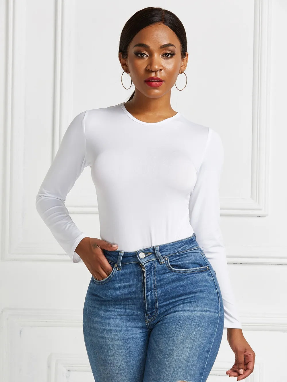 Round Neck Long Sleeve Bodysuit Fitggins