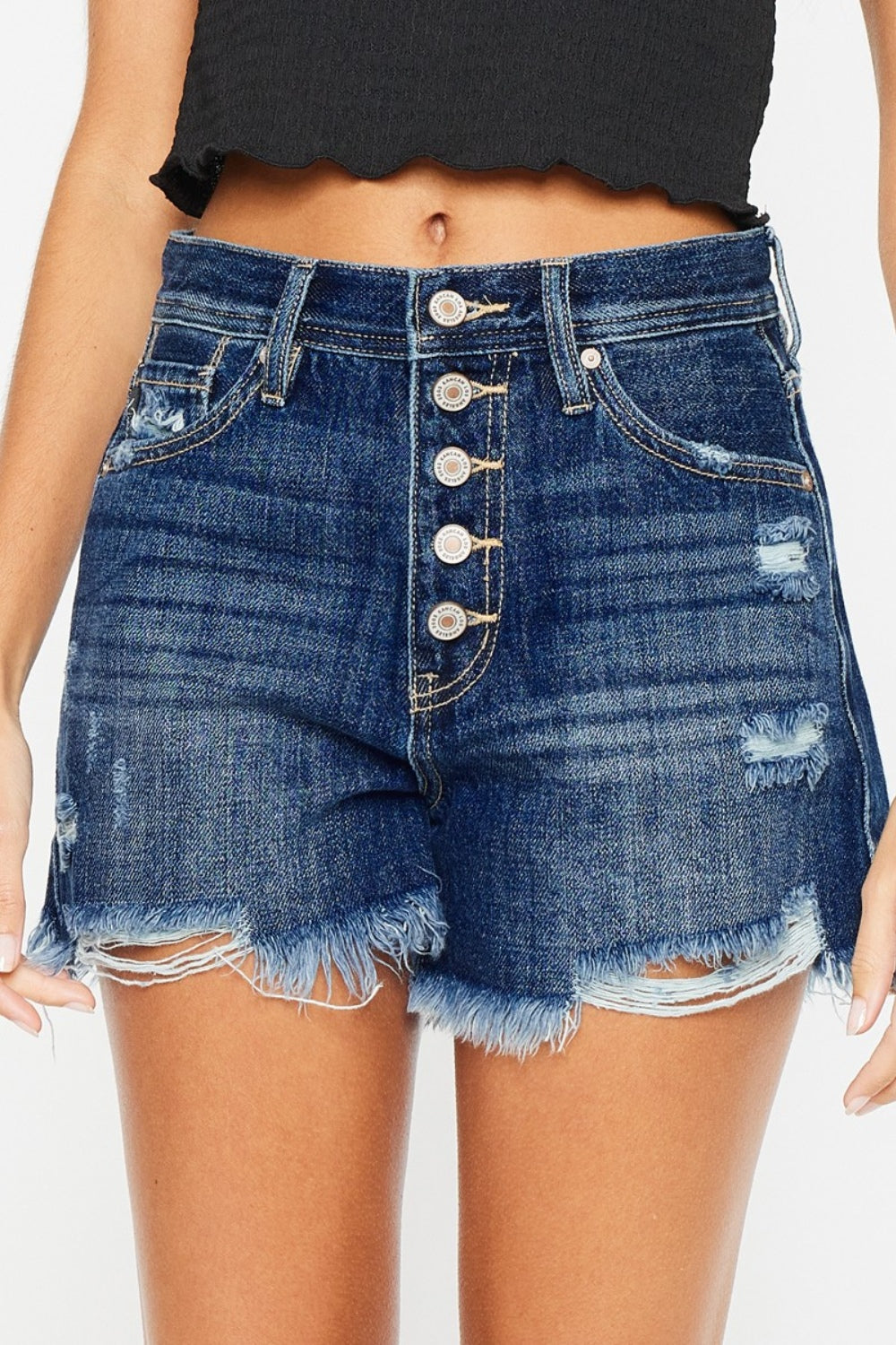 Kancan Raw Hem Button-Fly Denim Shorts - Denim Shorts - FITGGINS