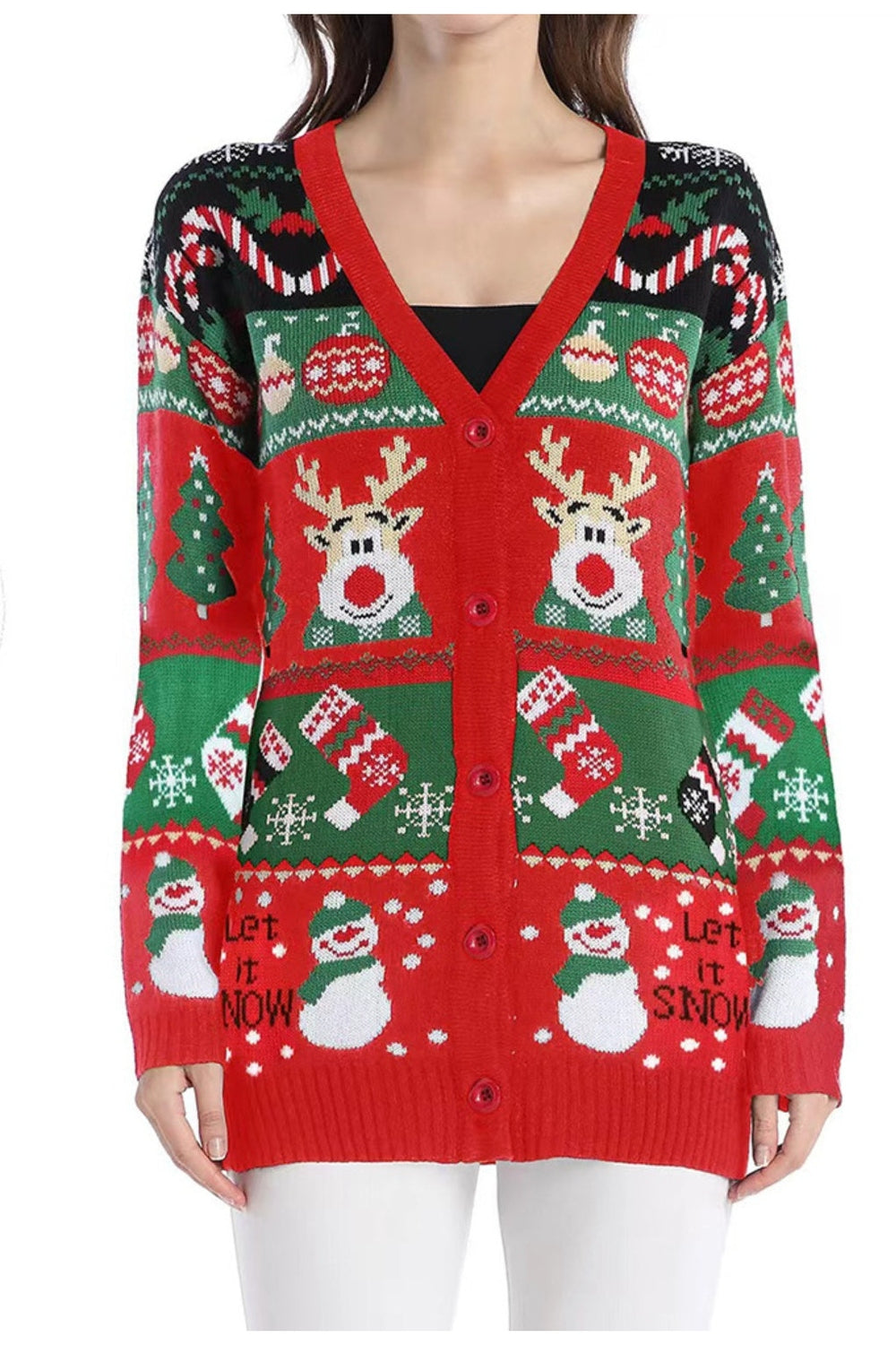 Reindeer Button Up Long Sleeve Cardigan - Cardigans - FITGGINS