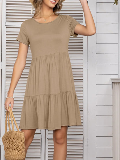 Round Neck Short Sleeve Mini Tee Dress Fitggins