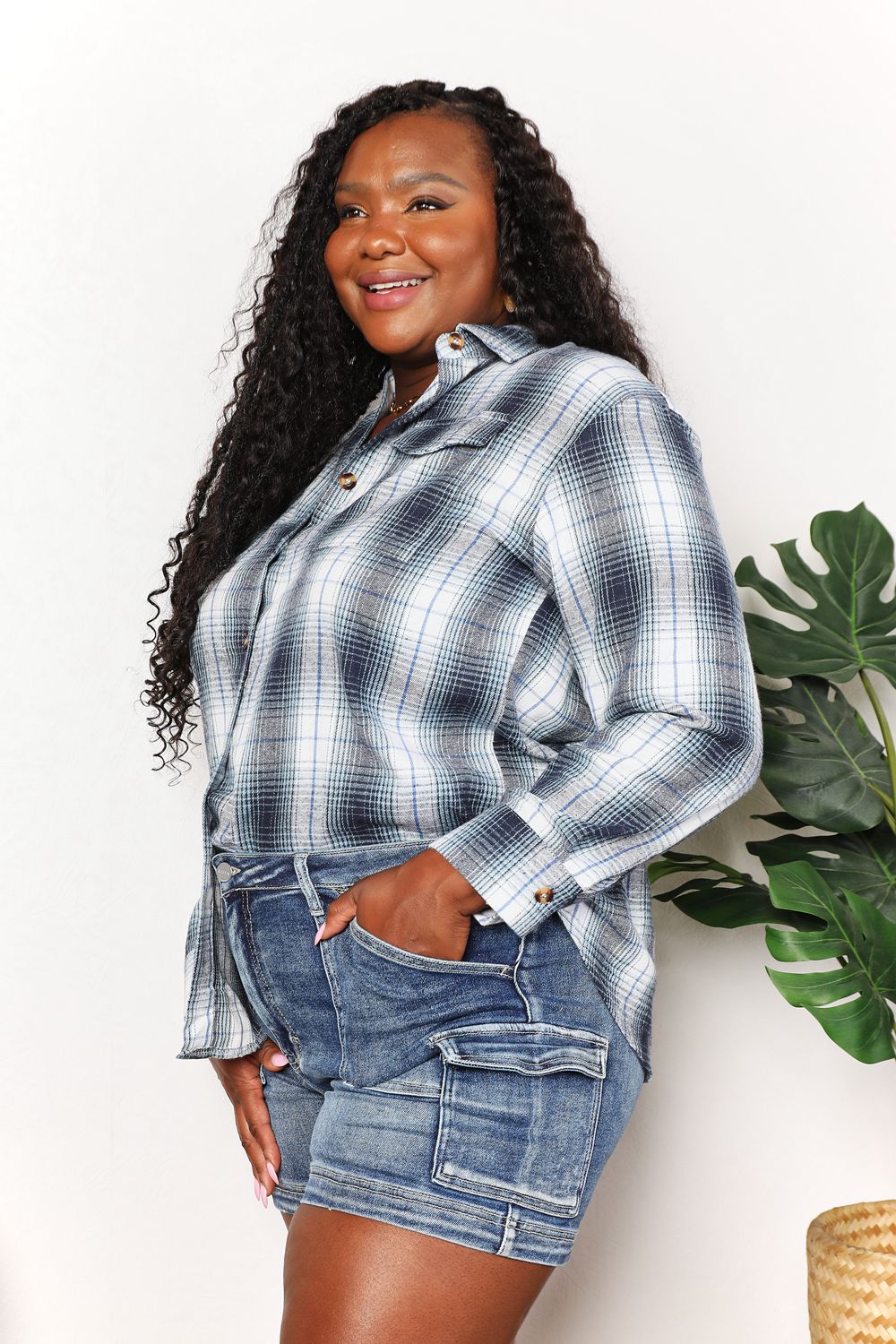 Mandy Plaid Dropped Shoulder Shirt - Shirts - FITGGINS