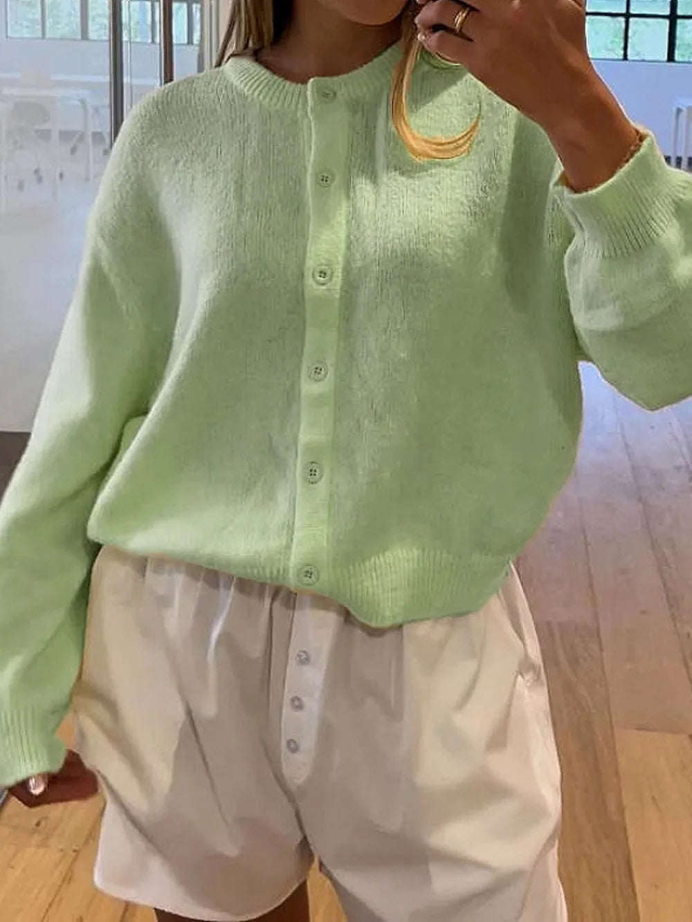 Button Down Long Sleeve Cardigan Fitggins