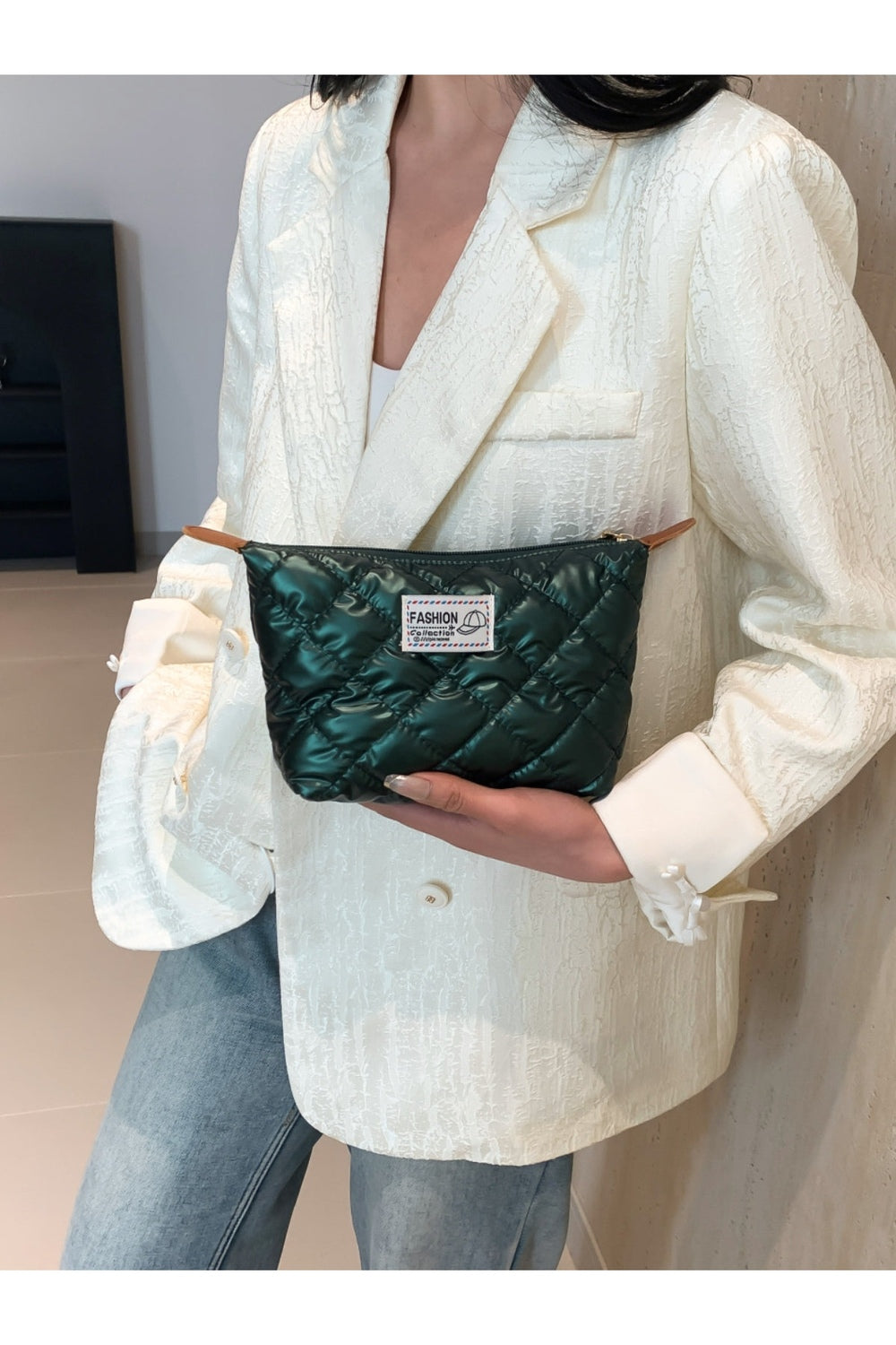 Solid Quilted Clutch with Zipper - Handbag - FITGGINS