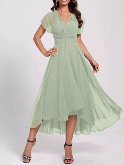 Ruched A-Line Midi Dress Light Green Fitggins