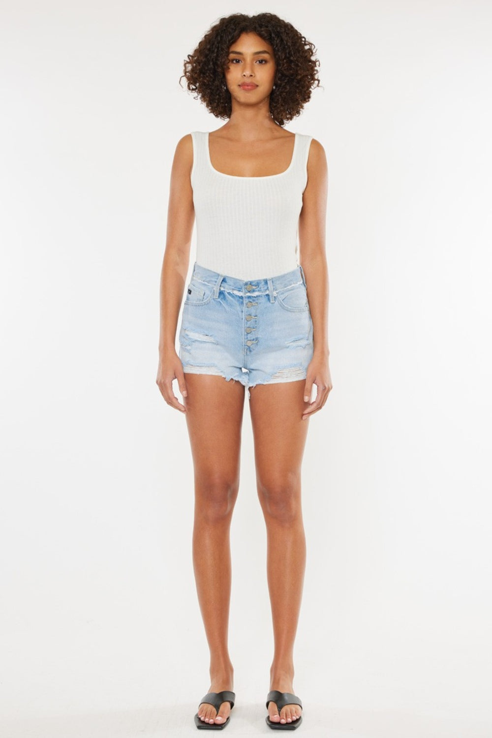 Kancan Distressed Button Fly Denim Shorts - Denim Shorts - FITGGINS