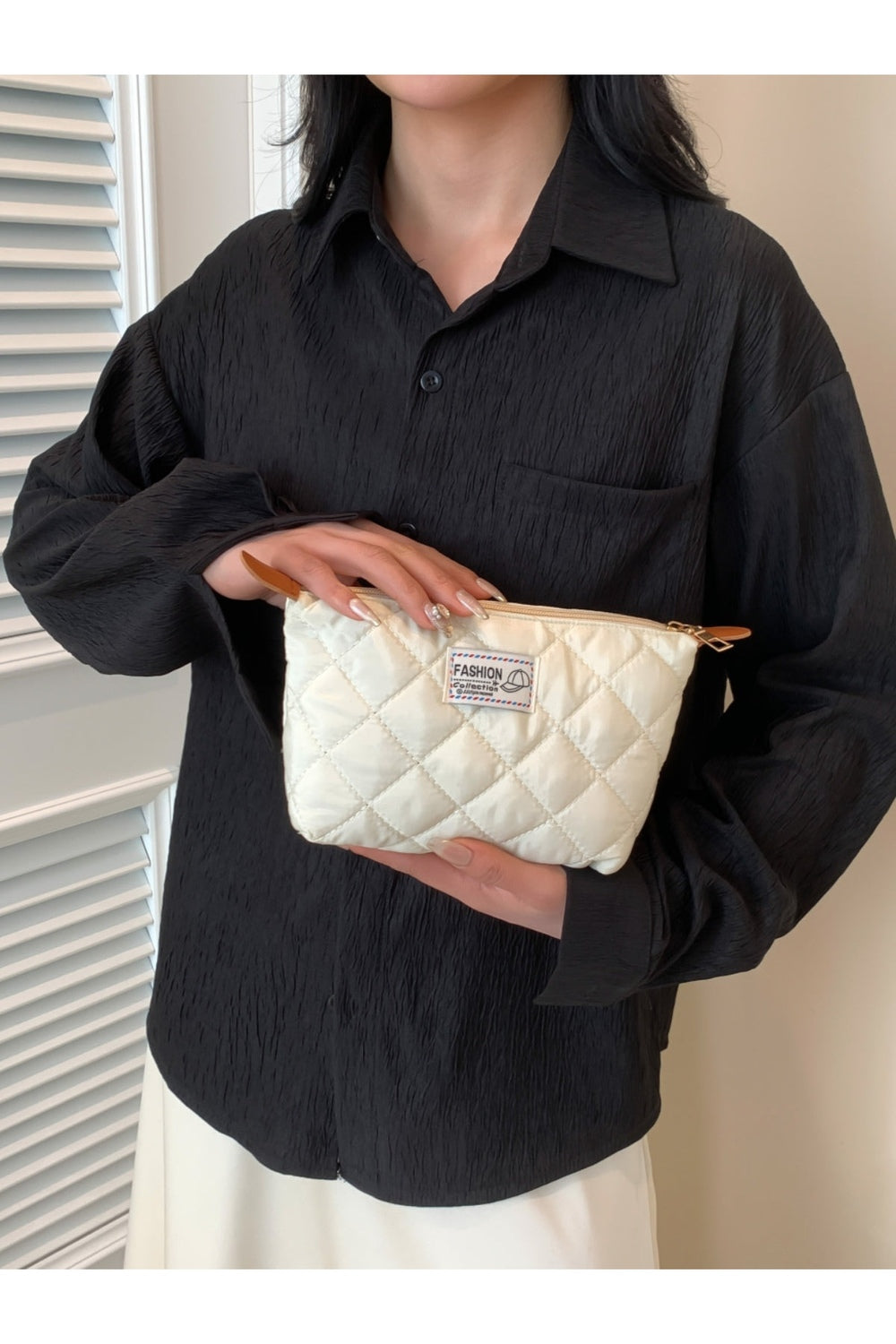 Solid Quilted Clutch with Zipper - Handbag - FITGGINS