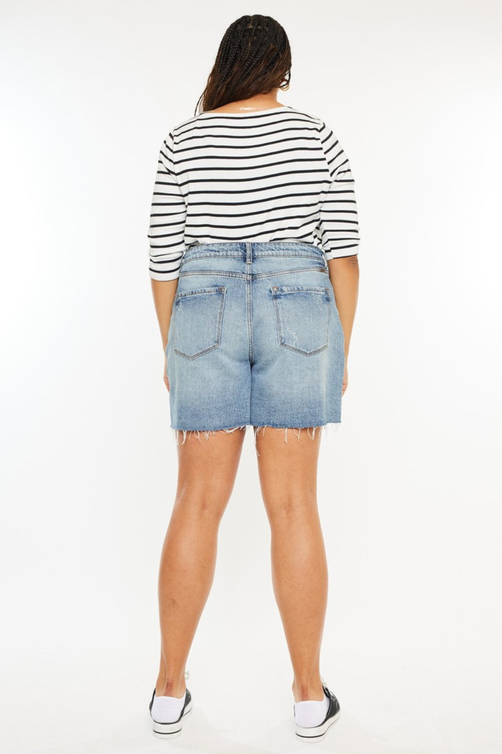 Kancan Full Size Raw Hem High Waist Denim Shorts - Denim Shorts - FITGGINS