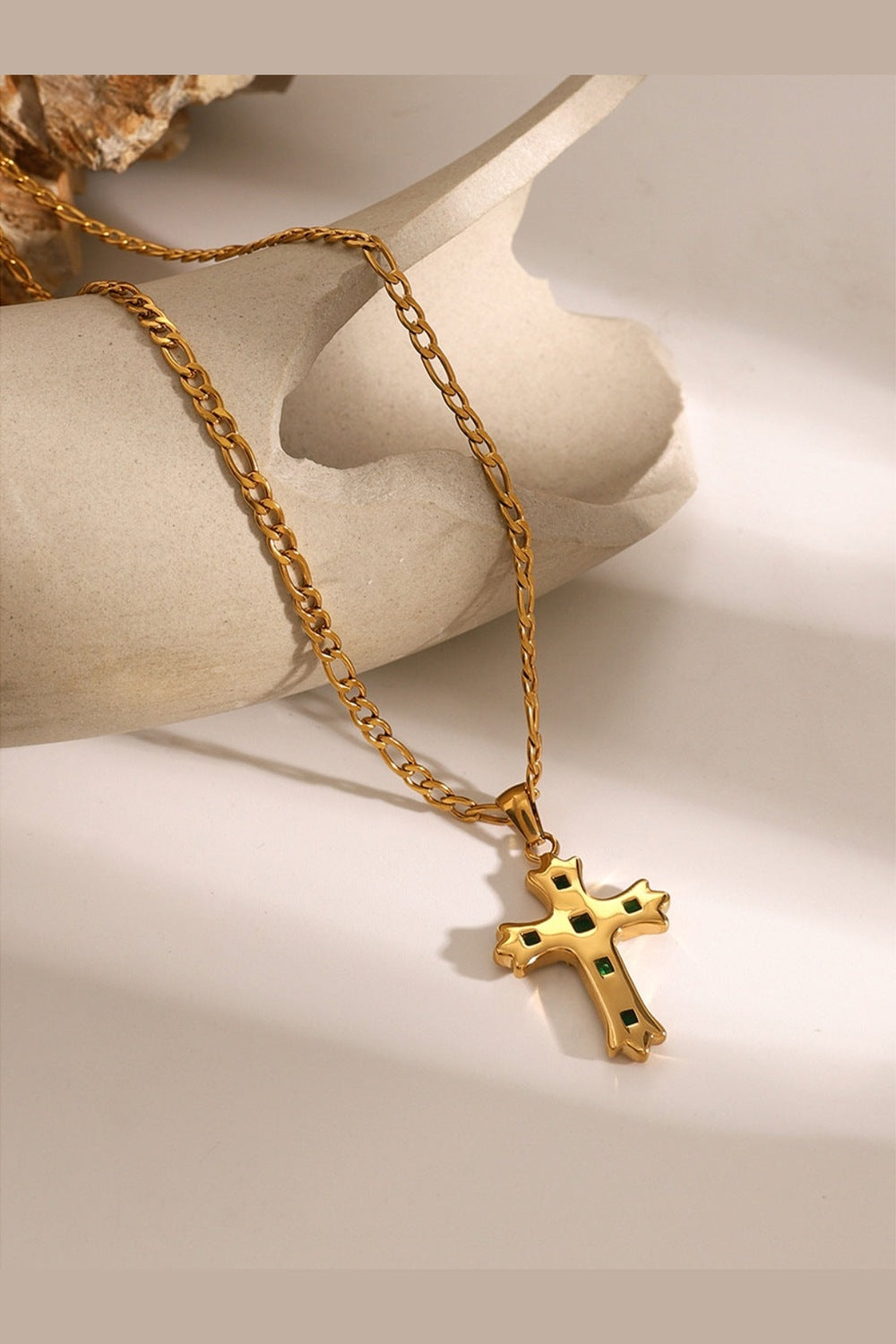 Stainless Steel Zircon Cross Pendant Necklace - Necklaces - FITGGINS