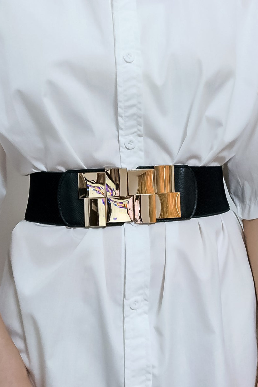 Geometric Buckle Elastic Wide Belt - Belt - FITGGINS