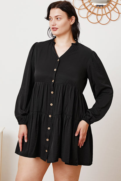 Ruffled Button Up Long Sleeve Tiered Shirt - Shirts - FITGGINS