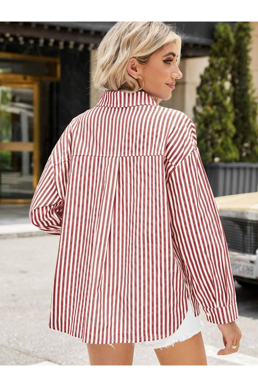 Striped Button Up Long Sleeve Shirt - Shirts - FITGGINS