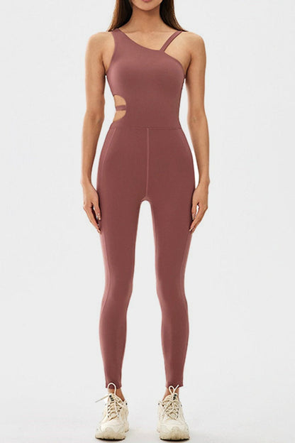 Cutout Asymmetrical Neck Active Jumpsuit - Active Set - FITGGINS