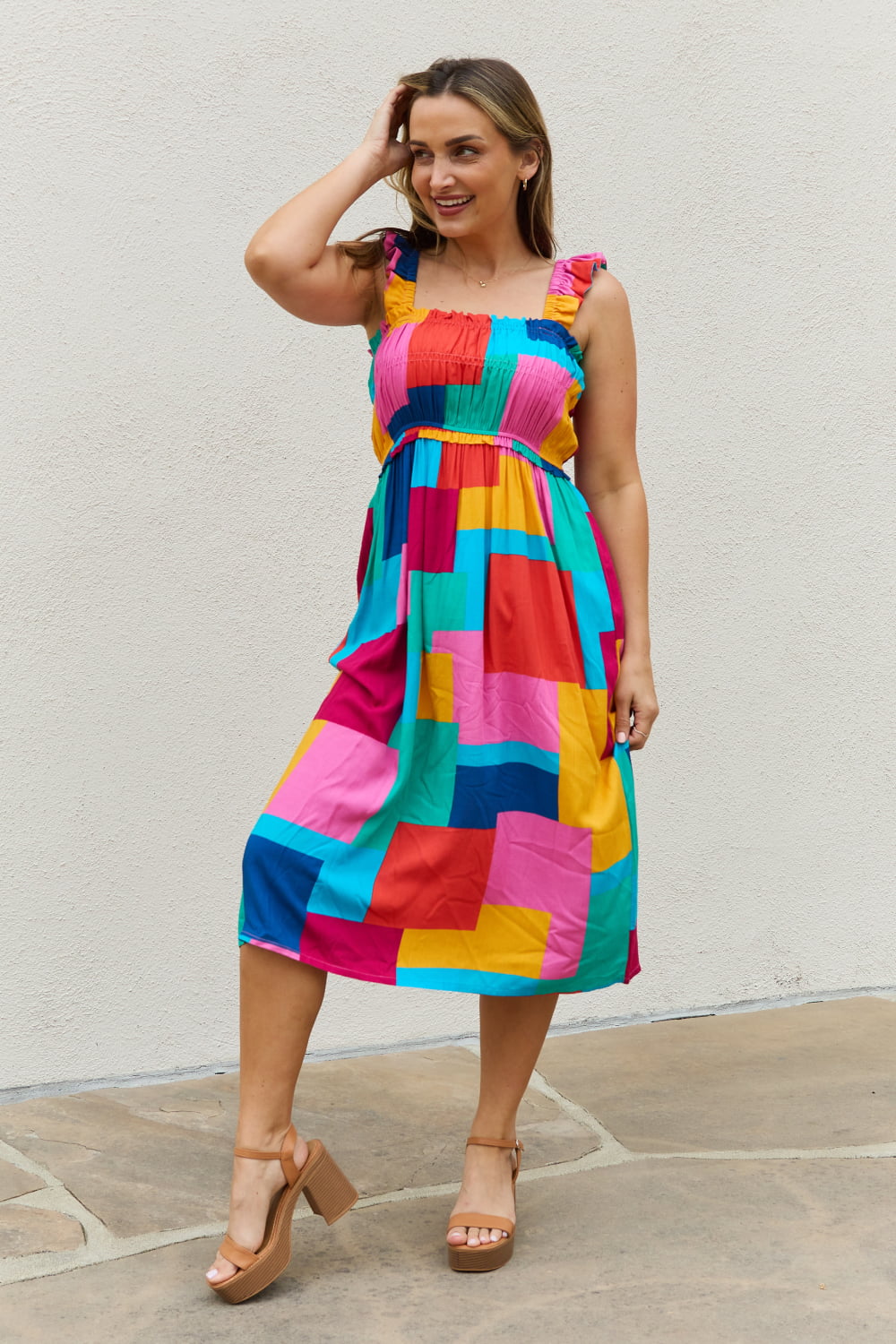 And The Why Multicolored Square Print Summer Dress - Casual & Maxi Dresses - FITGGINS