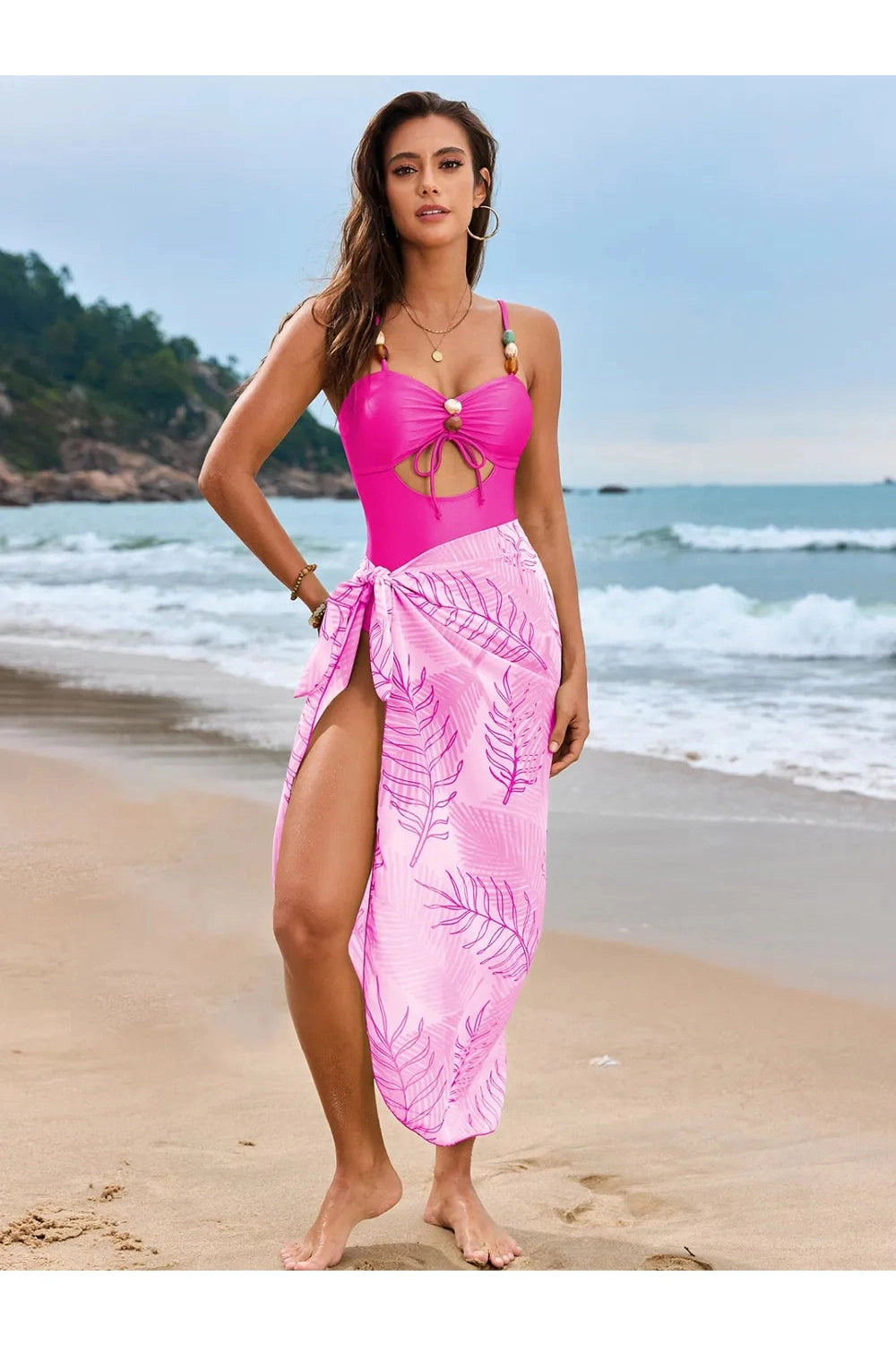 Cutout Sweetheart Neck One-Piece Swimwear Set Hot Pink Fitggins
