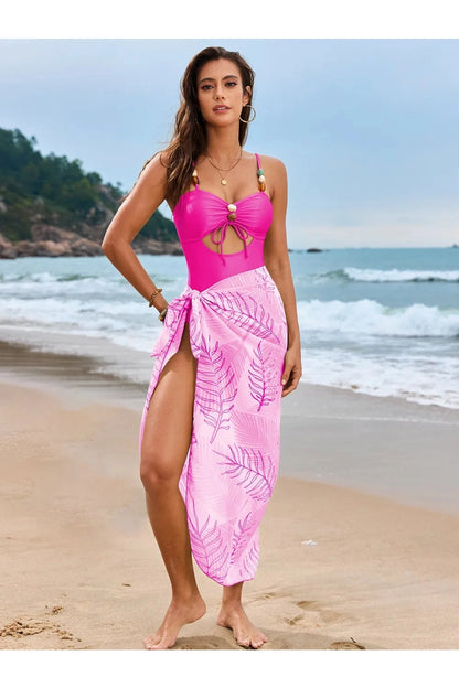 Cutout Sweetheart Neck One-Piece Swimwear Set Hot Pink Fitggins