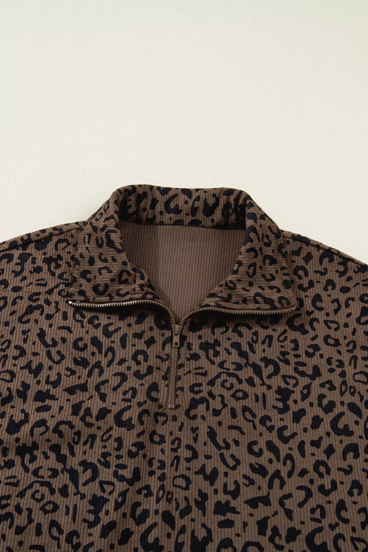 Leopard Print Quarter Zip Corduroy Sweatshirt Fitggins