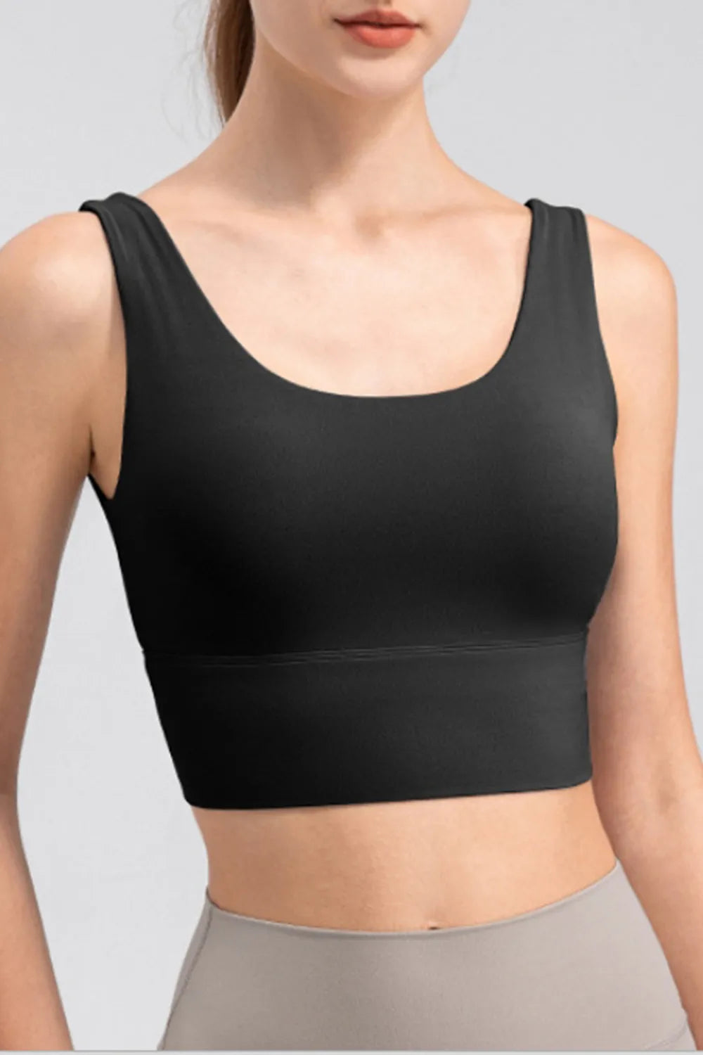 Scoop Neck Wide Strap Active Tank Black Fitggins