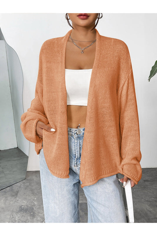 Open Front Dropped Shoulder Cardigan - Cardigans - FITGGINS