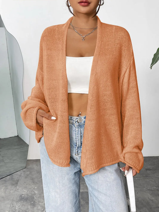 Open Front Dropped Shoulder Cardigan Sherbet Fitggins