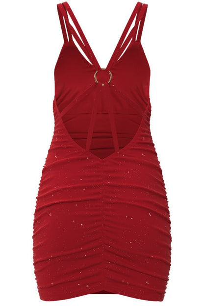 Glitter Double Spaghetti Straps Mini Dress - Cocktail Dresses - FITGGINS