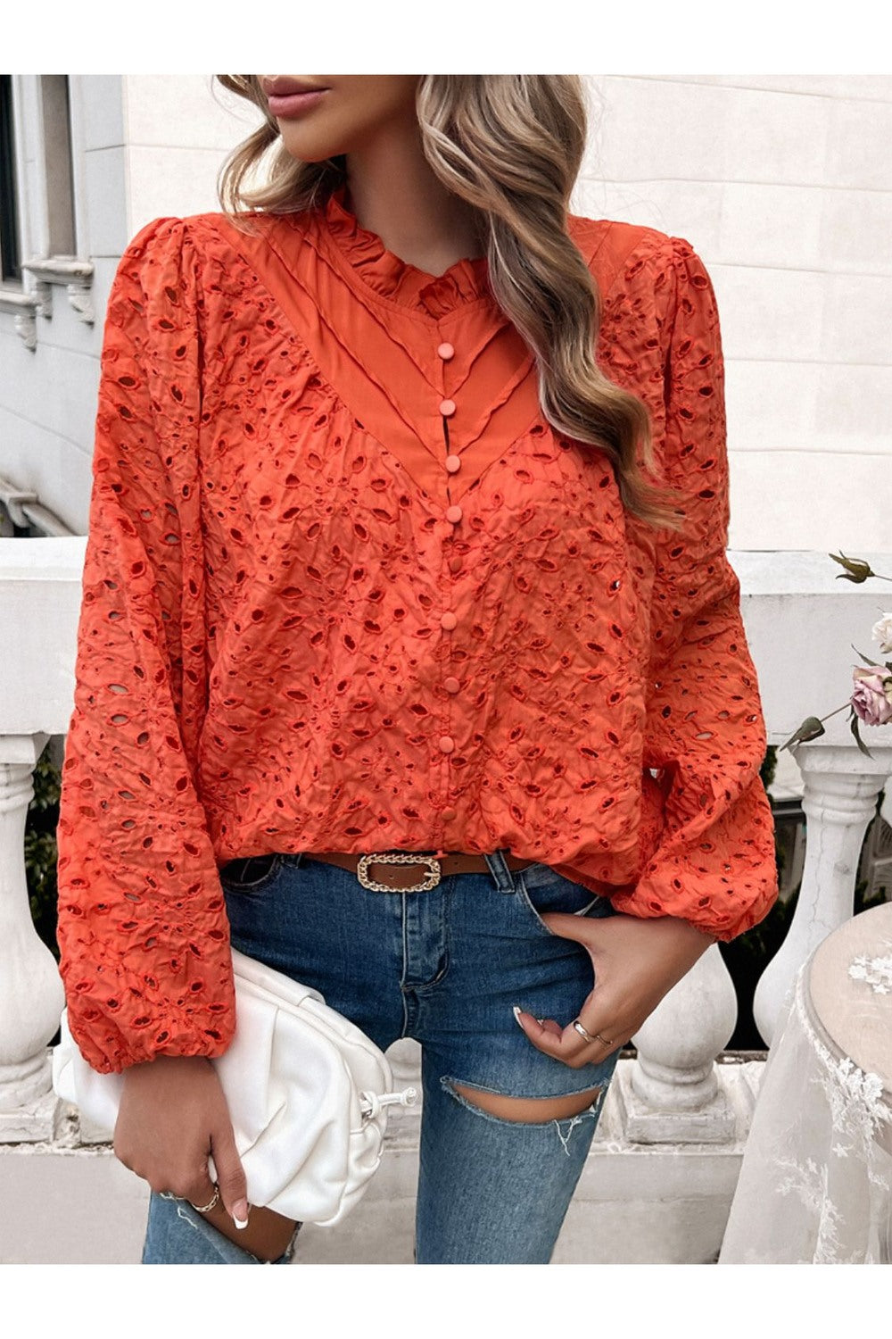 Devine Frill Long Sleeve Round Neck Shirt Fitggins