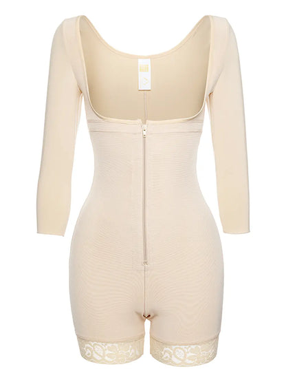 Full Size Zip Up Lace Detail Long Sleeve Shapewear Fitggins